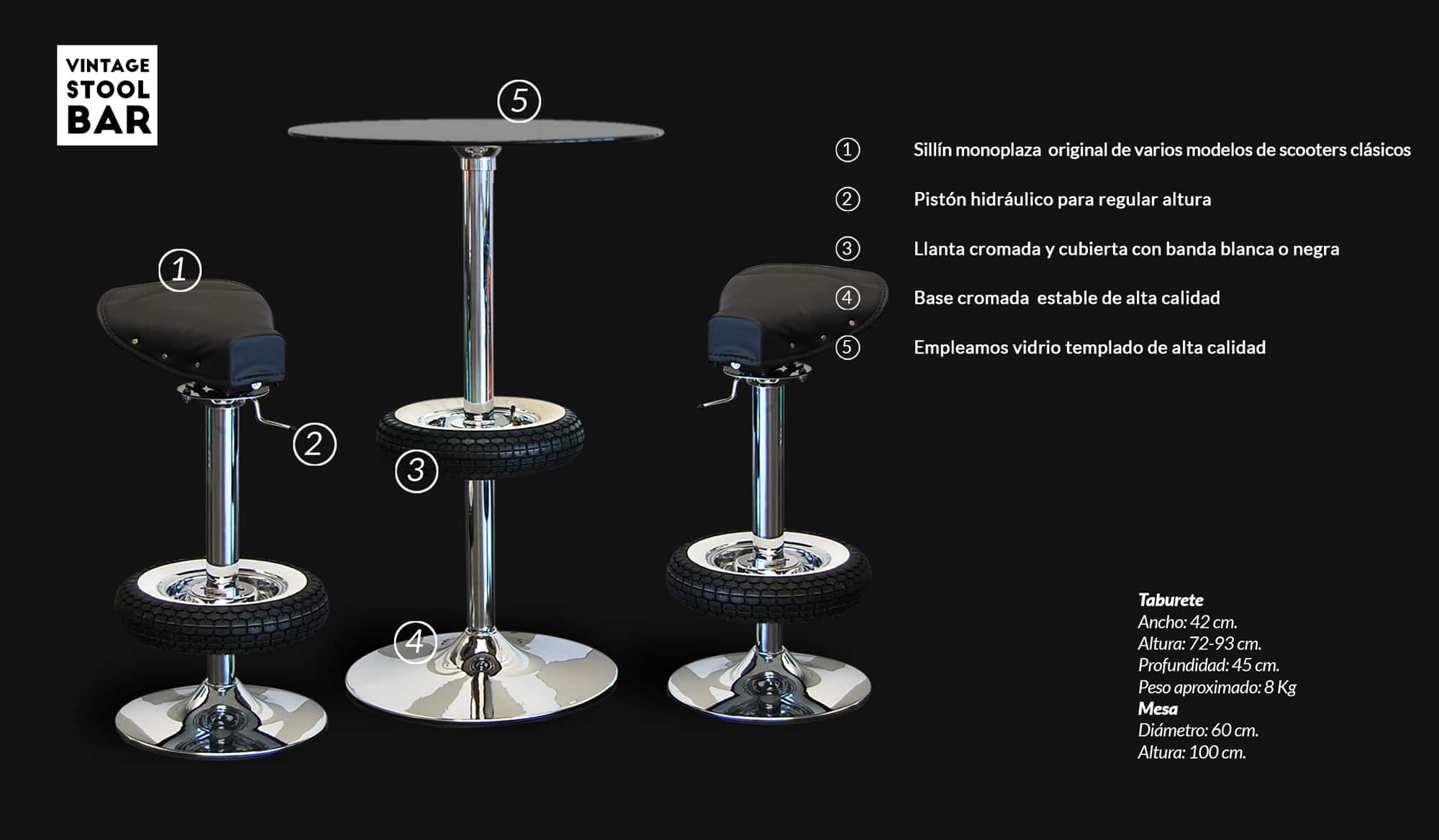 Vintage Stool Bar Especificationes Tecnicas